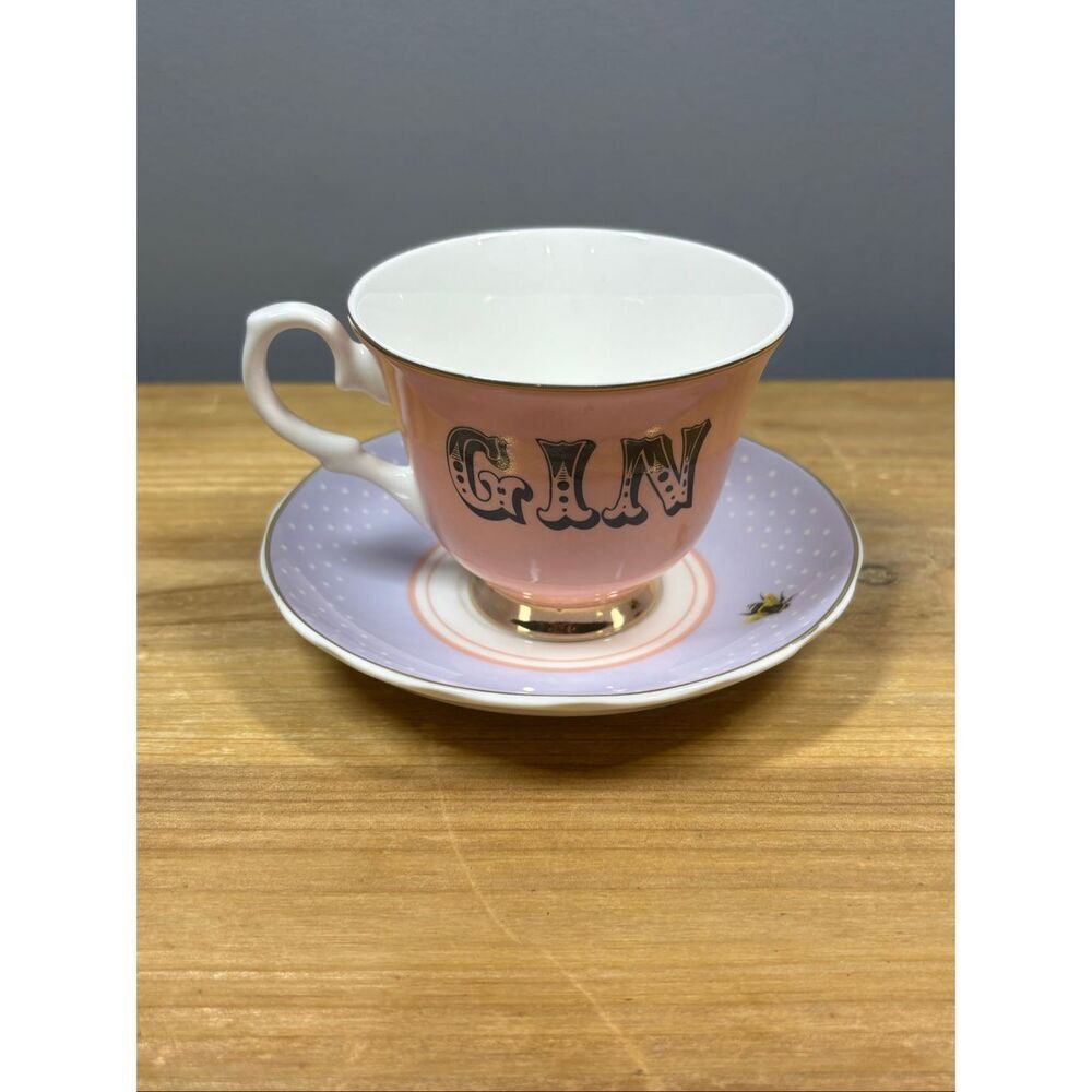 YVONNE ELLEN Vintage Style Boozy Gin Teacup and Saucer